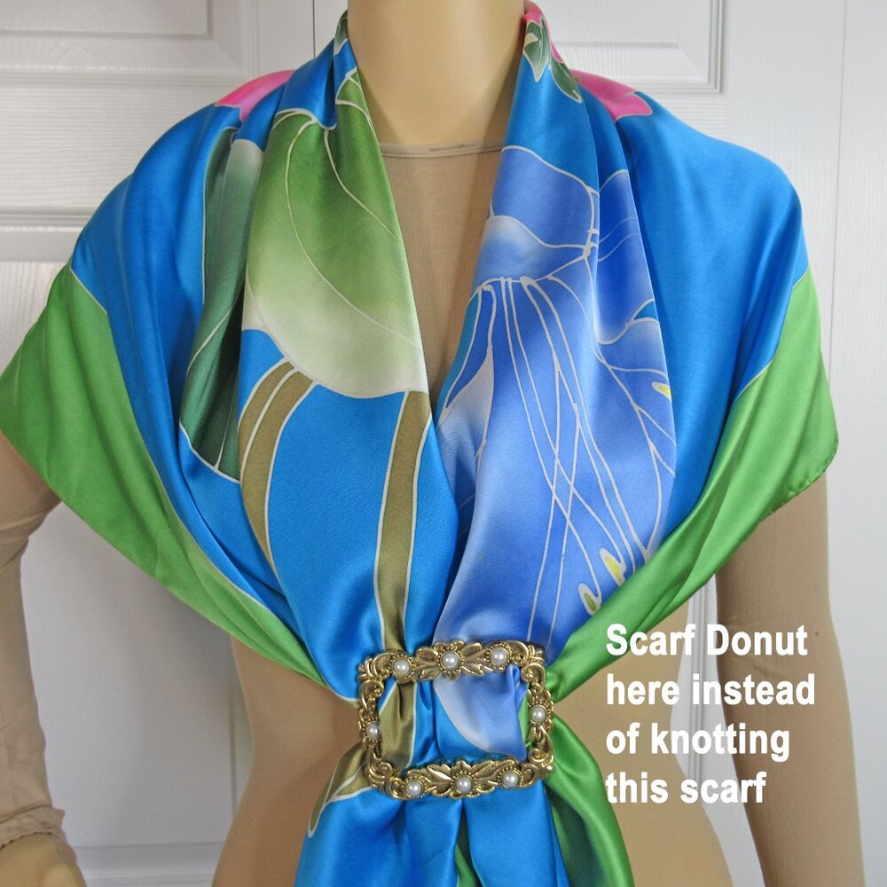 Tropical print 44 inch Scarf / Pareo / Shawl, Green, teal, pink blue floral - Picture 9 of 14